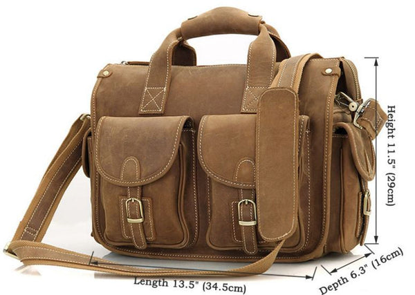 Selvaggio Dark Brown Genuine Leather Satchel Bag with Multiple Pockets & Laptop Compartment (Heavy Load)