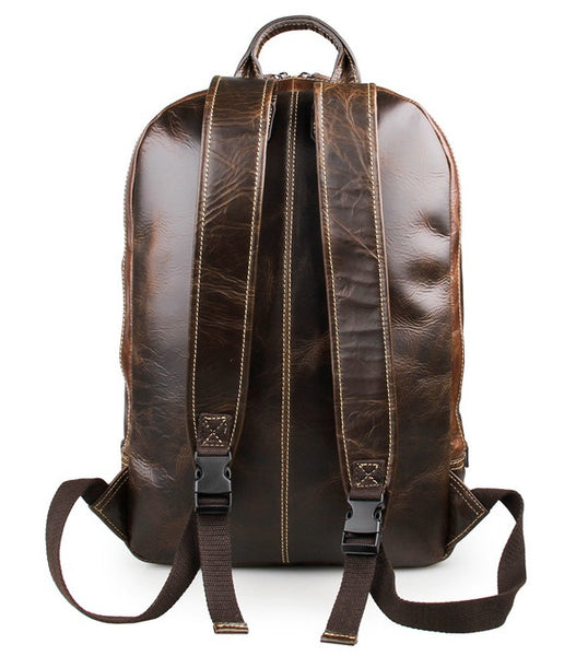 Genuine Leather Laptop School Backpack by Serbags - back view