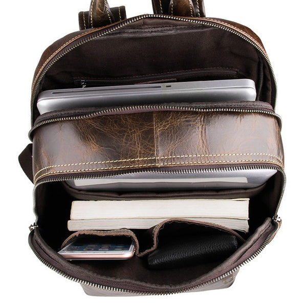 Interior pockets & lining for the Genuine Leather Laptop School Backpack