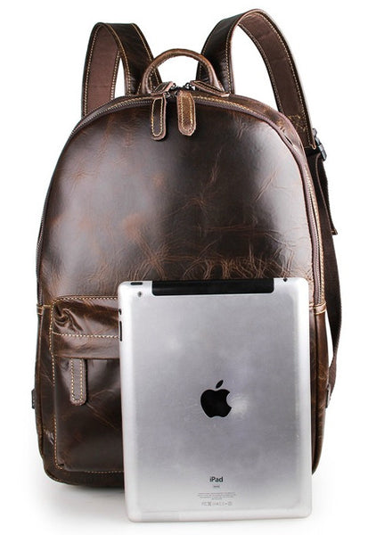 Unisex Rustic Professional Genuine Leather Backpack | Serbags - iPad for scale