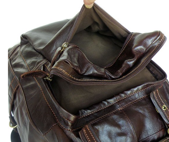 Interior Compartments & lining - Genuine Leather Casual Travel Backpack