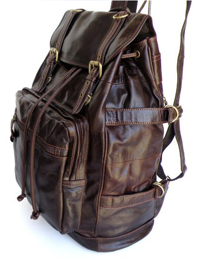 Side view of the Genuine Leather Casual Travel Backpack