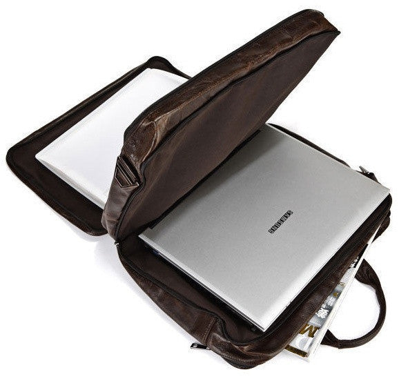 Modern Mens Large Leather Briefcase for Business & Travel with Laptop Compartment