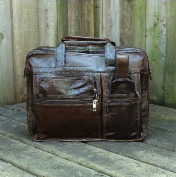 Modern Mens Large Leather Briefcase for Business & Travel with Laptop Compartment