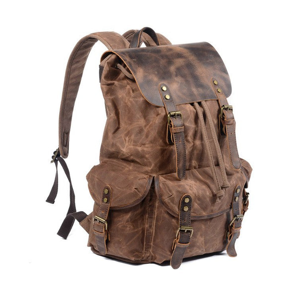 Mens Canvas Leather Rucksack Travel Vintage 15.6