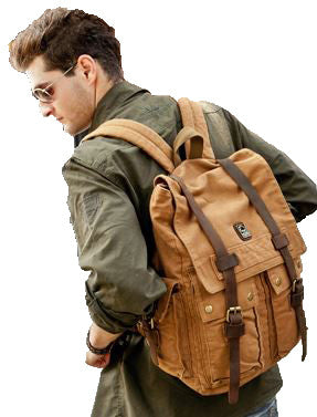 Heavy Duty Multi-Pocket Canvas & Leather Durable School Backpack - 14