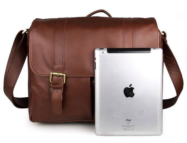 Solid Brown Leather Messanger Bag for Photographers, Travelers & Busy Professionals
