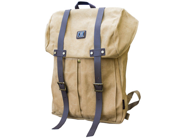 Khaki Vintage Backpack with Large Front Pocket - Padded Laptop Sleeve - Serbags - 3