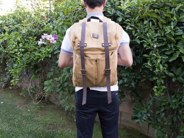 Khaki Vintage Backpack with Large Front Pocket - Padded Laptop Sleeve - Serbags - 4