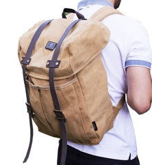 Khaki Vintage Backpack with Large Front Pocket - Padded Laptop Sleeve