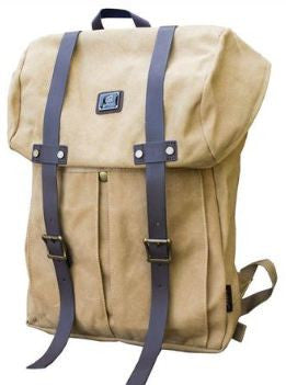 Khaki Vintage Backpack with Large Front Pocket - Padded Laptop Sleeve