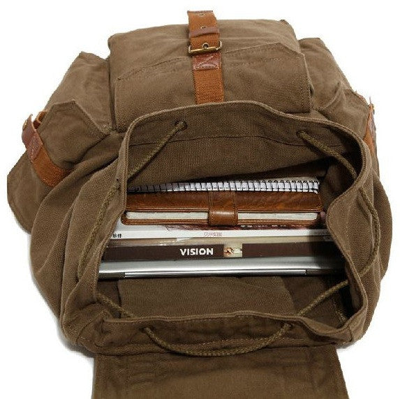 Interior compartments of the Classic Canvas Rucksack Backpack