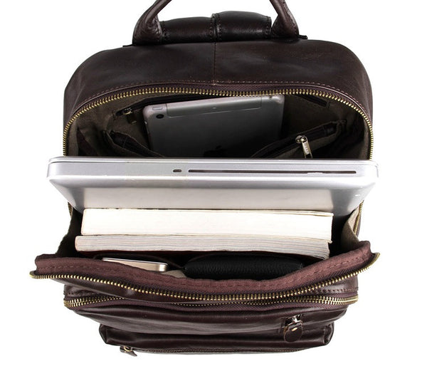 Multi-Compartment Leather Book-Bag