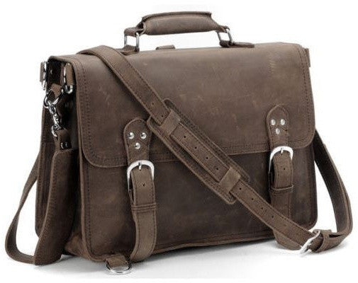 handcrafted distressed leather laptop briefcase by Serbags - front view