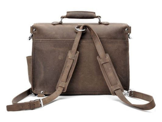 convertible handcrafted distressed leather laptop briefcase by Serbags