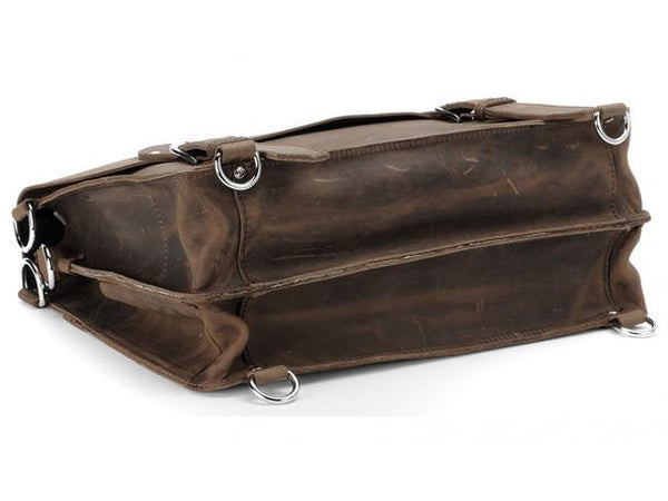 bottom view of the handcrafted distressed leather laptop briefcase by Serbags