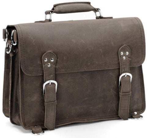front view of the handcrafted distressed leather laptop briefcase by Serbags