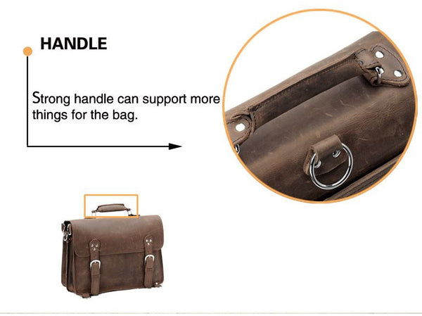 handle detail for the Handcrafted Full Grain Distressed Leather Laptop Briefcase Selvaggio