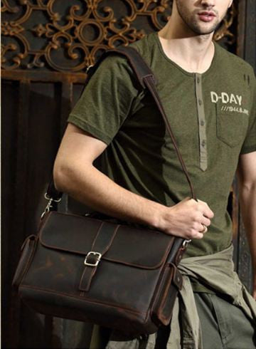 Single Buckle Leather Briefcase Messenger