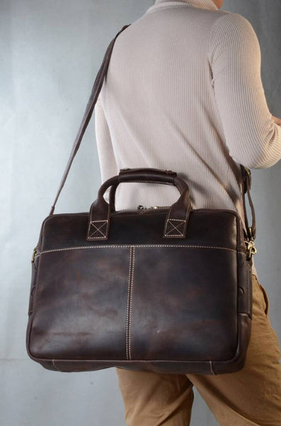 Large Genuine Leather Professional Men's Briefcase Messenger Bag - 17