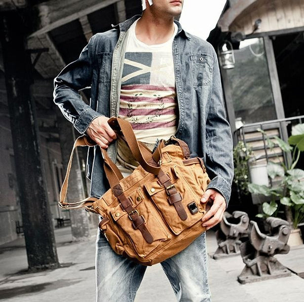 Multi-purpose Canvas Satchel with Leather Accents