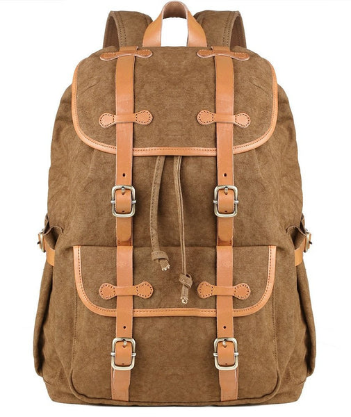 Front view - cotton backpack with leather straps by SerBags