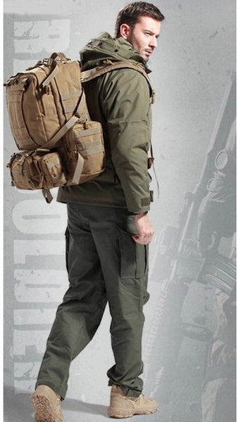 Hiker wearing the Serbags waterproof military hiking backpack 2