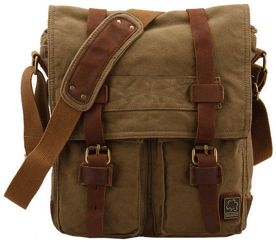 green canvas messenger bag