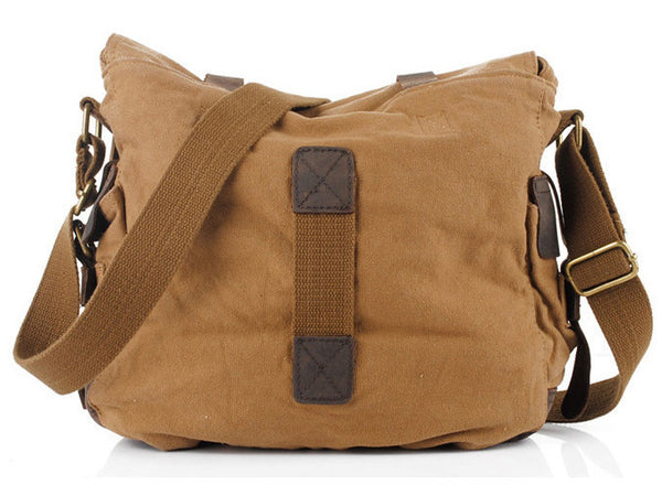 brown military style messenger bag by Serbags - back view