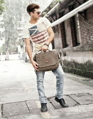 Multi Compartment Organizer Vintage Style Canvas Messenger Bag With Internal Pockets