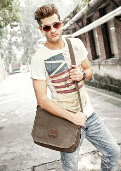Multi Compartment Organizer Vintage Style Canvas Messenger Bag With Internal Pockets