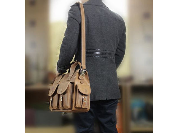 Selvaggio Multi Pocket Genuine Leather Satchel Bag Briefcase - Serbags - 12