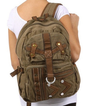 Army Green Multi-Pocket Canvas Backpack - Serbags - 2