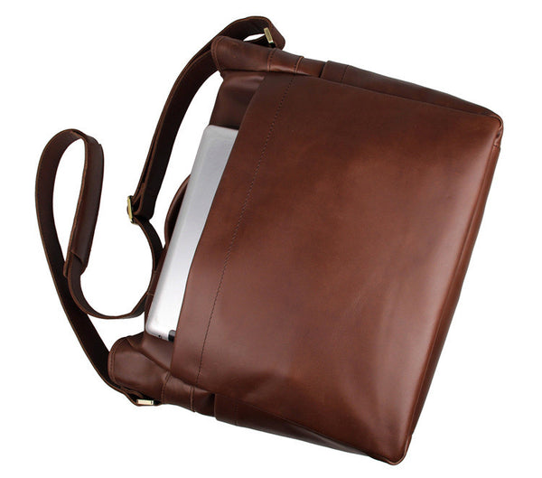 Solid Brown Leather Messenger Bag for Photographers, Travelers & Busy Professionals