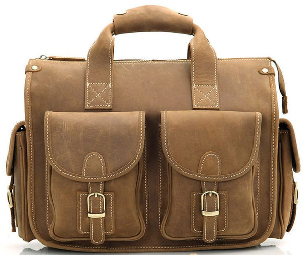 Selvaggio Dark Brown Genuine Leather Satchel Bag with Multiple Pockets & Laptop Compartment (Heavy Load)