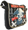 Pirate Skull Design Black Canvas Messenger Bag - Angle