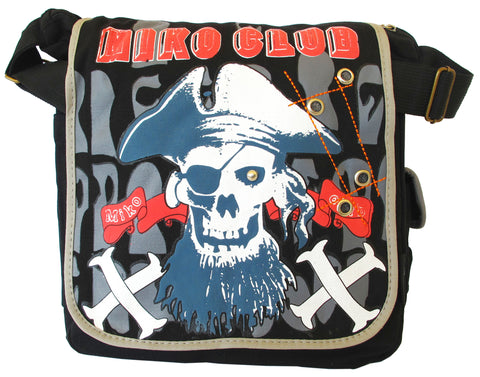 Pirate Skull Design Black Canvas Messenger Bag - Front