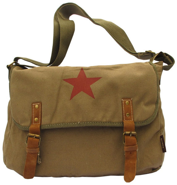 Red Star Vintage Laptop Canvas Messenger Bag