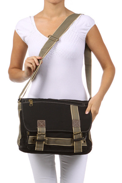 Black Canvas Messenger Bag - Serbags - 6