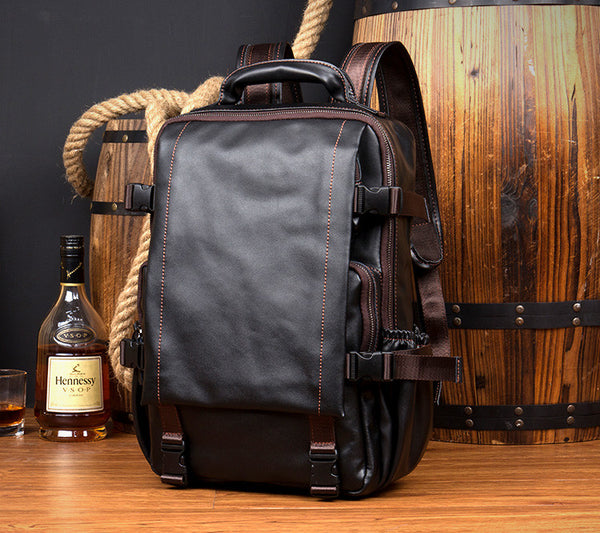 Leather Luxurious Flap-Over Backpack with Laptop Sleeve for School, Work & Outdoor Activities