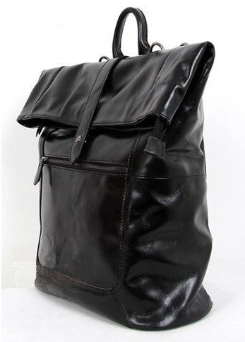 Convertible Selvaggio Genuine Dark Gray Italian Leather Rucksack with Deatacheable Shoulder Straps
