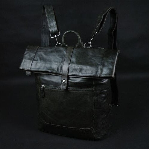 Convertible Selvaggio Genuine Dark Gray Italian Leather Rucksack with Deatacheable Shoulder Straps