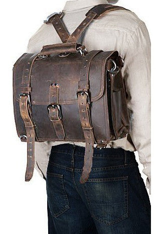 man wearing the full grain leather briefcase