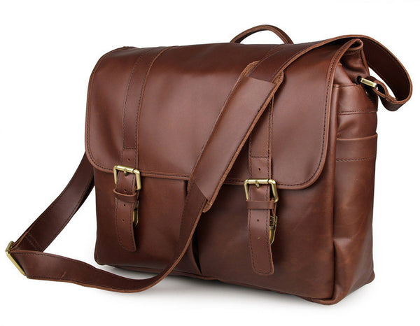 Solid Brown Leather Messanger Bag for Photographers, Travelers & Busy Professionals