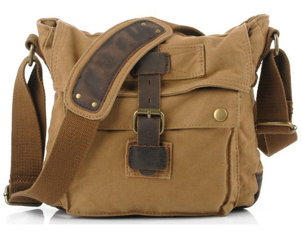 Single Buckle Compact Leather and Canvas Satchel Bag for Women