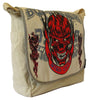 Skull in Flame Beige Canvas Messenger Bag