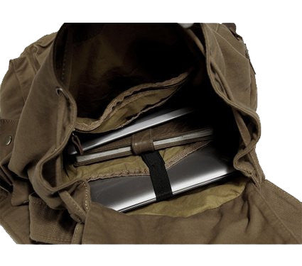 Interior compartments for the olive surplus hiking travel canvas bag