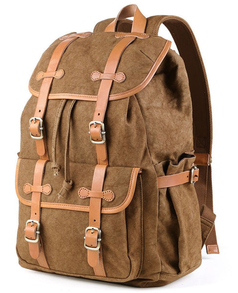 Cotton College Backpack with Leather Straps