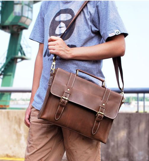 Slim & Slick Brown Leather Bag with Multiple Compartments