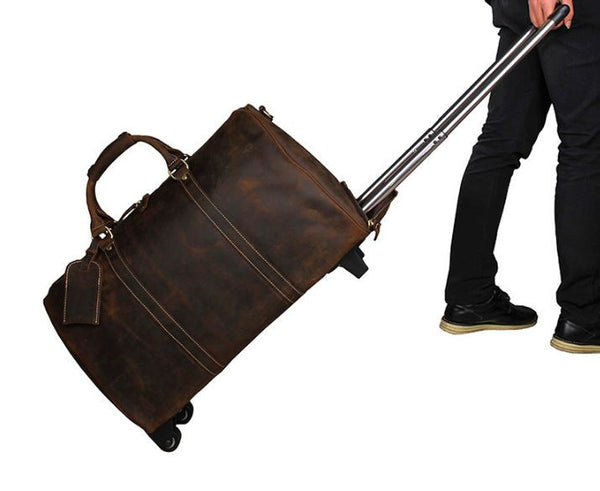 Genuine Leather Rolling Wheeled Trolley / Duffle Bag